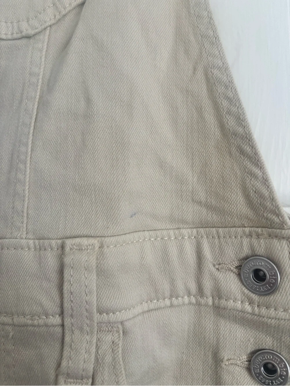 Abercrombie Cream Utility Overalls with Leather Logo Patch